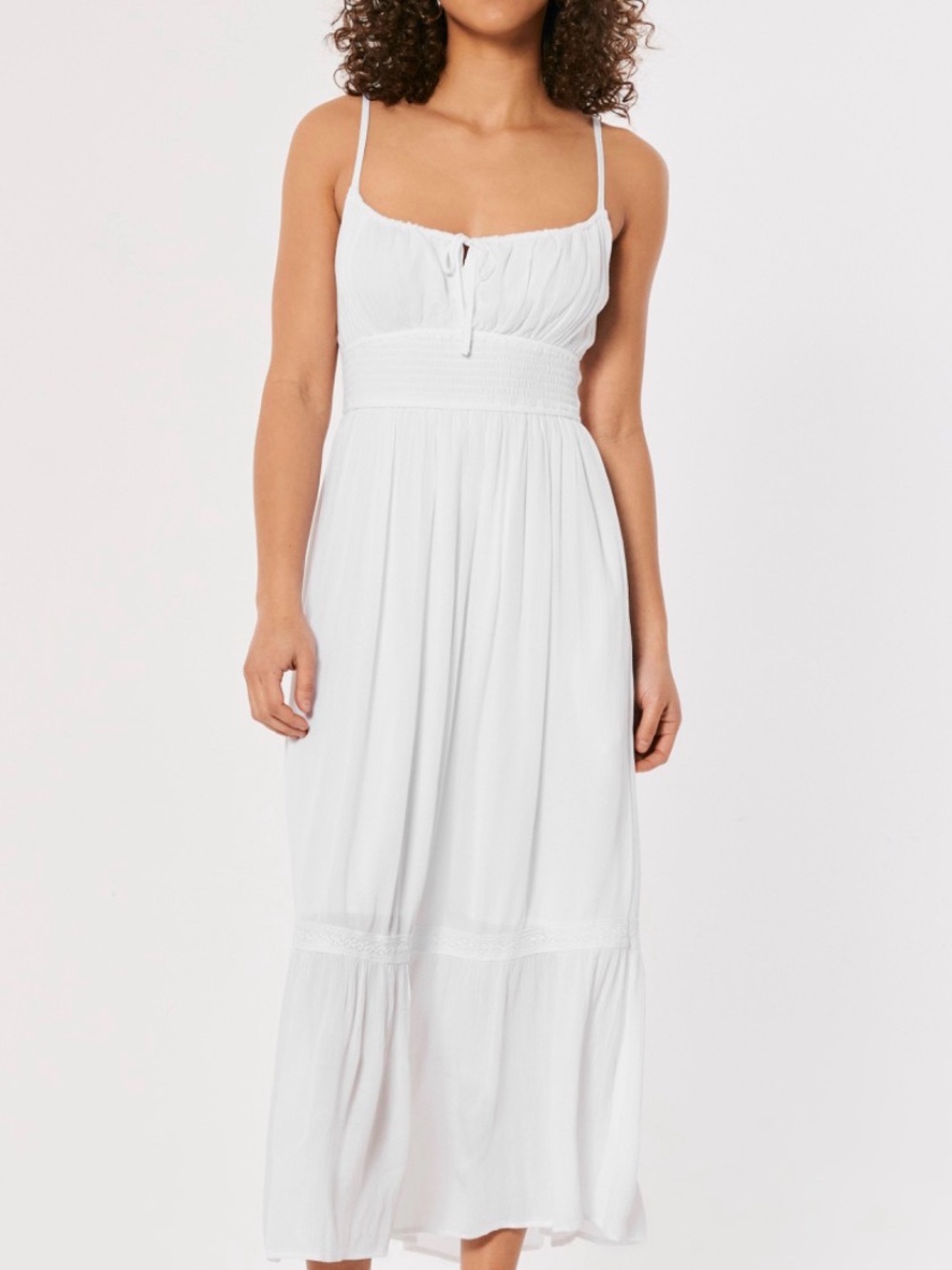 Hollister White Maxi Sundress with Lace Trim